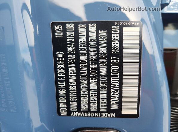WP0AG2YA0TL070187 2026 PORSCHE PANAMERA Blue Շարժիչի բաժամունքի տեսք