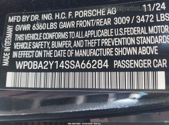 WP0BA2Y14SSA66284 2025 PORSCHE TAYCAN Black Engine compartment view