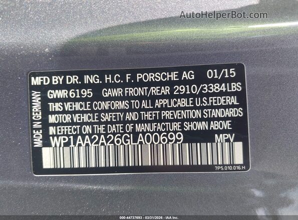 WP1AA2A26GLA00699 2016 PORSCHE CAYENNE Gray Widok komory silnika