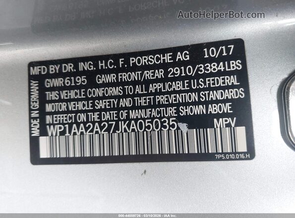 WP1AA2A27JKA05035 2018 PORSCHE CAYENNE Silver Engine compartment view
