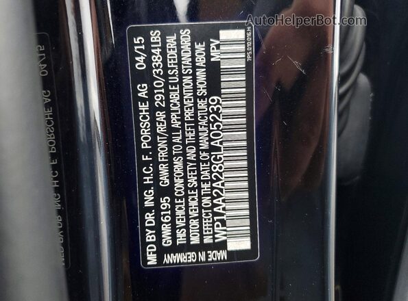 WP1AA2A28GLA05239 2016 PORSCHE CAYENNE Black VIN կոդի պիտակի տեսք