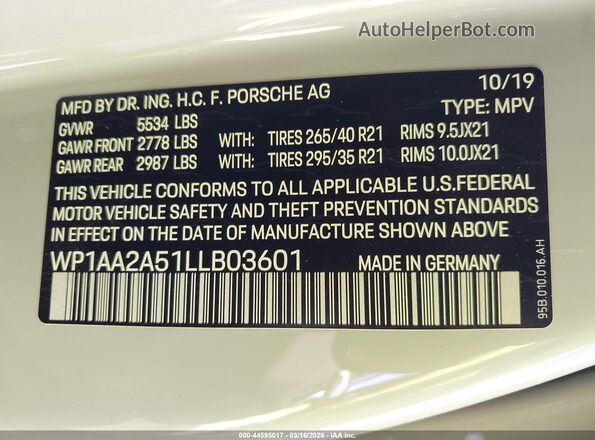 WP1AA2A51LLB03601 2020 PORSCHE MACAN Gray 