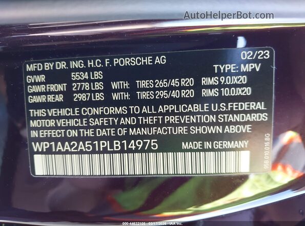 WP1AA2A51PLB14975 2023 PORSCHE MACAN Purple Շարժիչի բաժամունքի տեսք