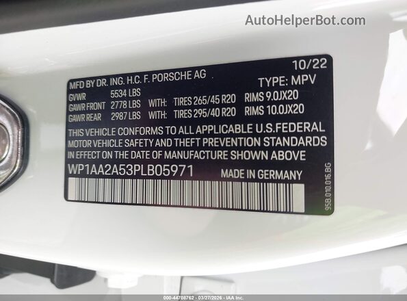 WP1AA2A53PLB05971 2023 PORSCHE MACAN White Շարժիչի բաժամունքի տեսք