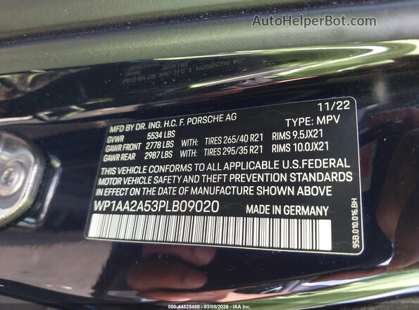 WP1AA2A53PLB09020 2023 PORSCHE MACAN Black Вид підкапотного простору