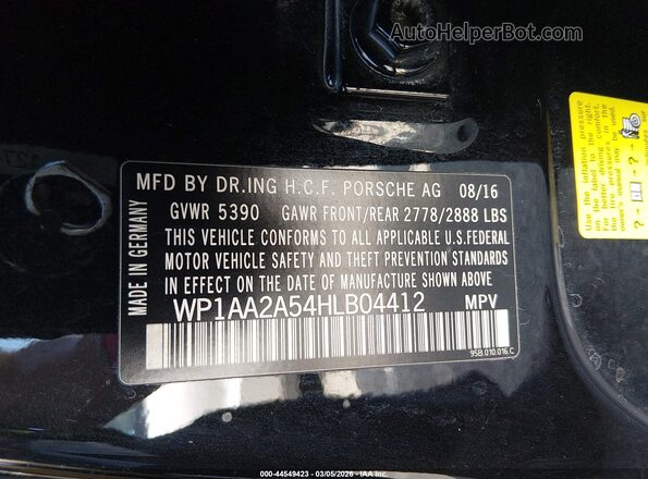 WP1AA2A54HLB04412 2017 PORSCHE MACAN Черный Вид подкапотного пространства