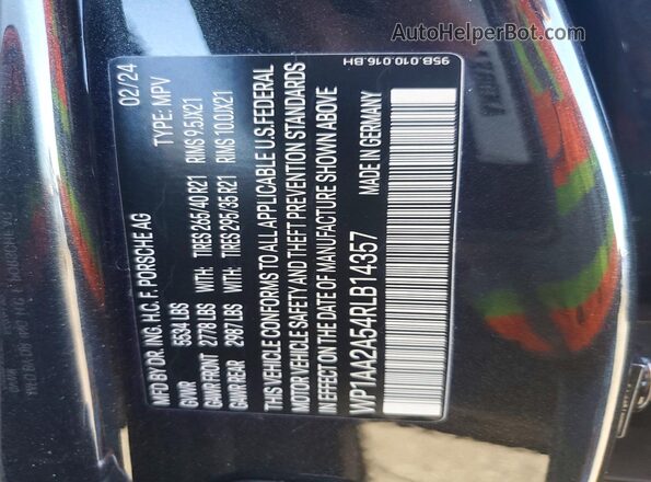 WP1AA2A54RLB14357 2024 PORSCHE MACAN Black Widok naklejki z numerem VIN