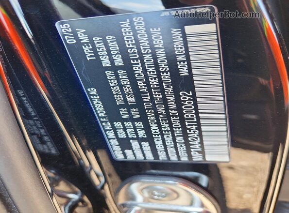 WP1AA2A54TLB00692 2026 PORSCHE MACAN Black Widok naklejki z numerem VIN