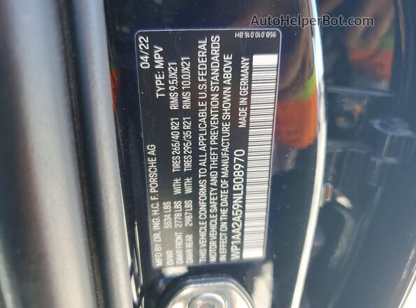 WP1AA2A59NLB08970 2022 PORSCHE MACAN Черный Вид наклейки с VIN-кодом