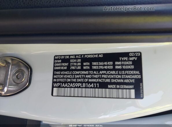WP1AA2A59PLB16411 2023 PORSCHE MACAN White Widok komory silnika