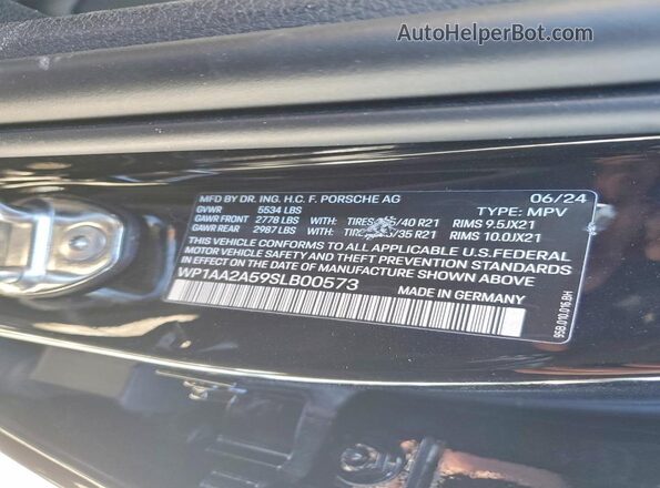 WP1AA2A59SLB00573 2025 PORSCHE MACAN Black VIN sticker view