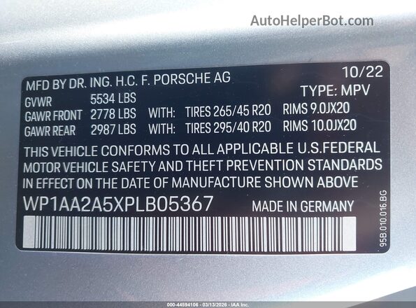 WP1AA2A5XPLB05367 2023 PORSCHE MACAN Silver Engine compartment view