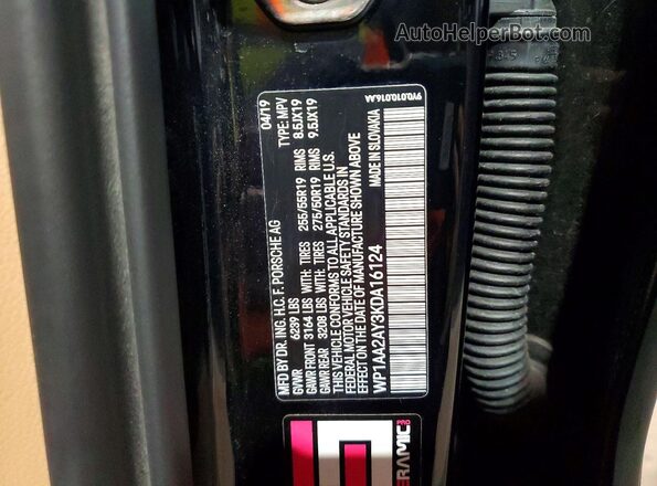 WP1AA2AY3KDA16124 2019 PORSCHE CAYENNE Black Widok naklejki z numerem VIN