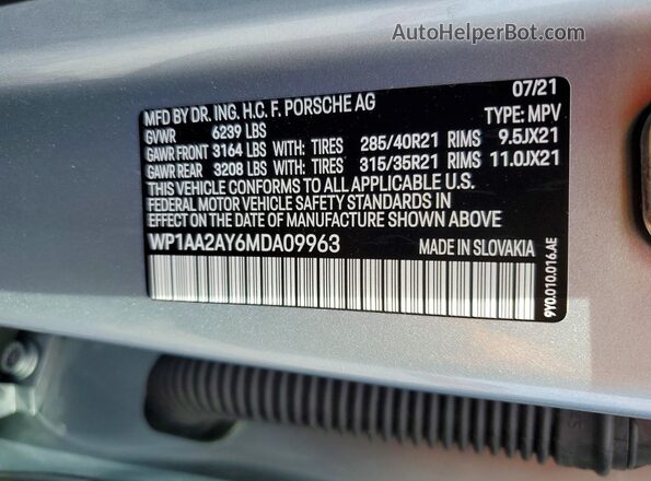 WP1AA2AY6MDA09963 2021 PORSCHE CAYENNE White Панорамний вид салону 360°