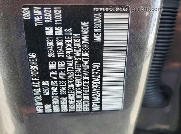WP1AA2AY9RDA09740 2024 PORSCHE CAYENNE Gray VIN კოდის სტიკერის ხედი