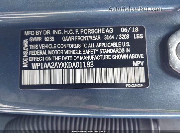 WP1AA2AYXKDA01183 2019 PORSCHE CAYENNE Blue 