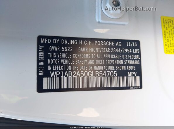 WP1AB2A50GLB54705 2016 PORSCHE MACAN Белый 