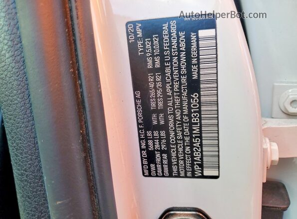 WP1AB2A51MLB31056 2021 PORSCHE MACAN Белый 