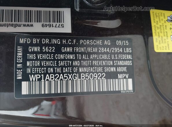 WP1AB2A5XGLB50922 2016 PORSCHE MACAN Burgundy Widok komory silnika