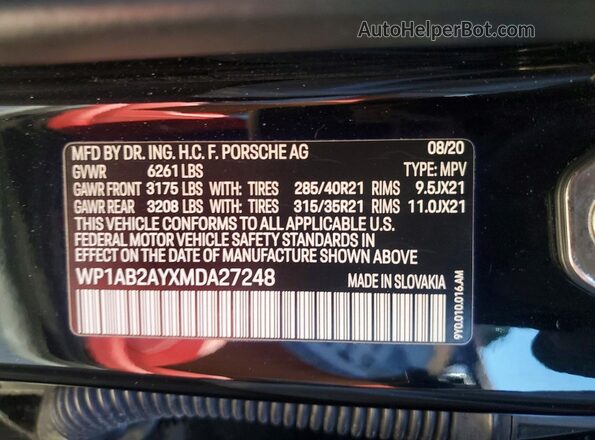 WP1AB2AYXMDA27248 2021 PORSCHE CAYENNE Black 