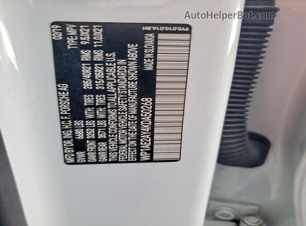 WP1AE2AY4KDA50268 2019 PORSCHE CAYENNE White 