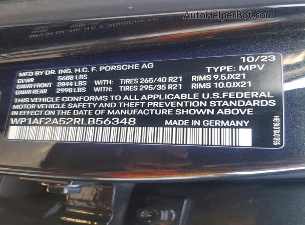 WP1AF2A52RLB56348 2024 PORSCHE MACAN Gray VIN sticker view