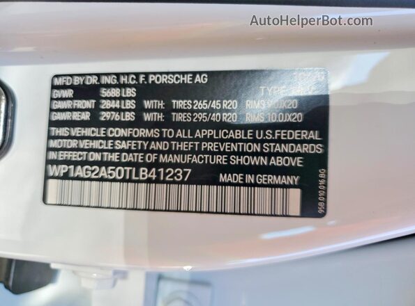 WP1AG2A50TLB41237 2026 PORSCHE MACAN Белый Панорамный вид салона 360°