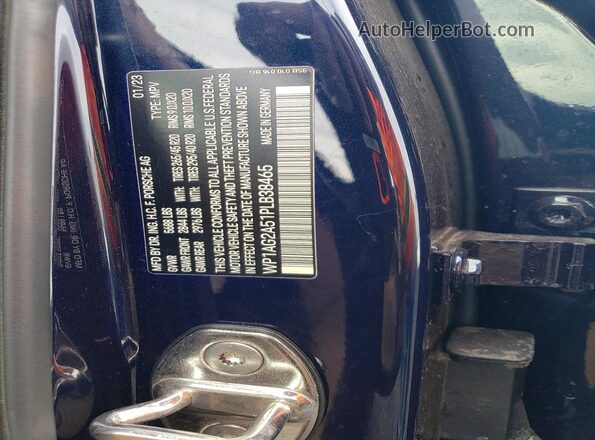 WP1AG2A51PLB38465 2023 PORSCHE MACAN Blue Widok naklejki z numerem VIN