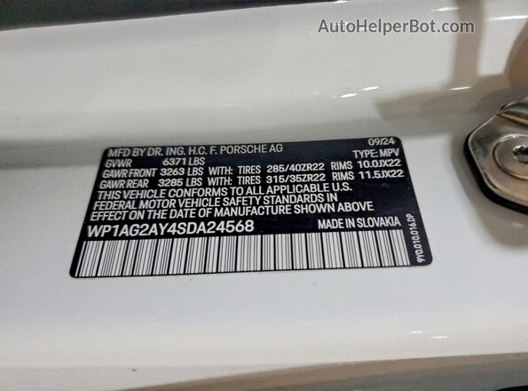 WP1AG2AY4SDA24568 2025 PORSCHE CAYENNE White VIN sticker view