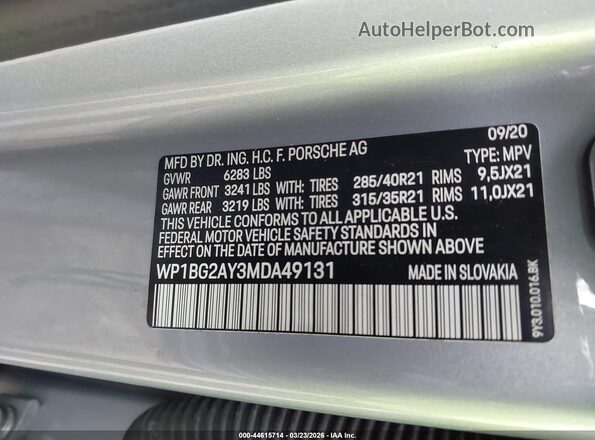 WP1BG2AY3MDA49131 2021 PORSCHE CAYENNE Silver Widok komory silnika
