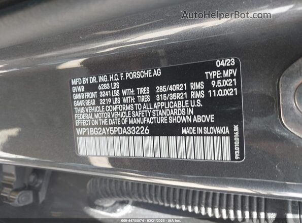 WP1BG2AY5PDA33226 2023 PORSCHE CAYENNE Серый Вид подкапотного пространства