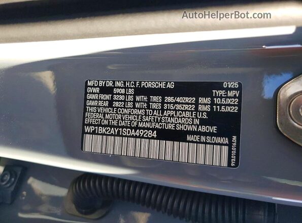 WP1BK2AY1SDA49284 2025 PORSCHE CAYENNE Gray Vista de la etiqueta del VIN