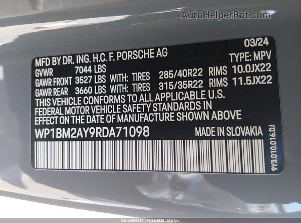 WP1BM2AY9RDA71098 2024 PORSCHE CAYENNE Gray Շարժիչի բաժամունքի տեսք