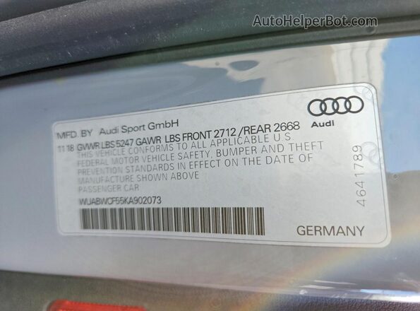 WUABWCF55KA902073 2019 AUDI RS5 Gray 