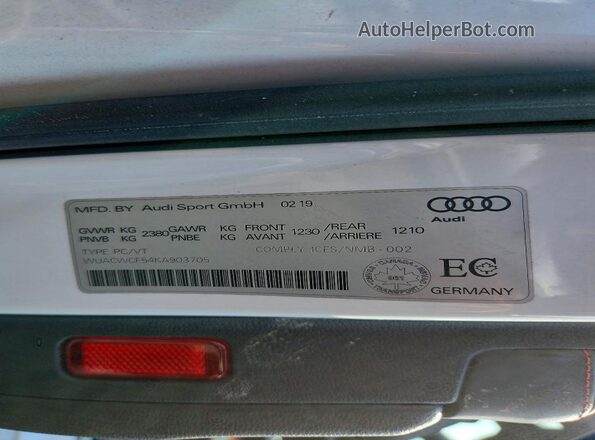 WUACWCF54KA903705 2019 AUDI RS5 White Vista del compartimento del motor