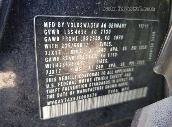 WVGAV7AX9JK000476 2018 VOLKSWAGEN TIGUAN Black Widok naklejki z numerem VIN