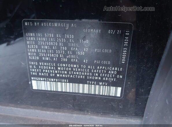 WVGDMPE26MP011893 2021 VOLKSWAGEN ID.4 Black Շարժիչի բաժամունքի տեսք
