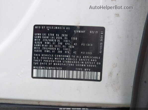 WVGDMPE2XMP007829 2021 VOLKSWAGEN ID.4 Белый 