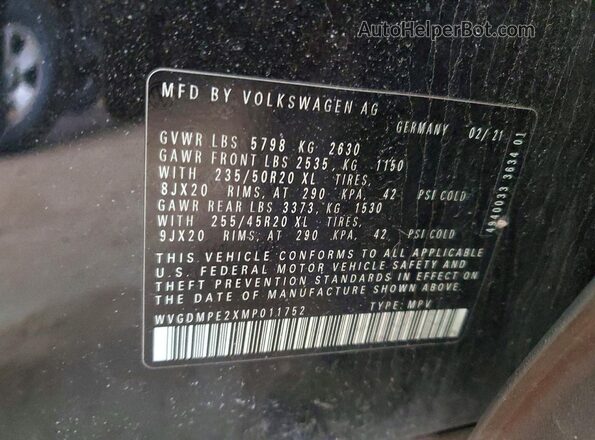 WVGDMPE2XMP011752 2021 VOLKSWAGEN ID.4 Black VIN կոդի պիտակի տեսք