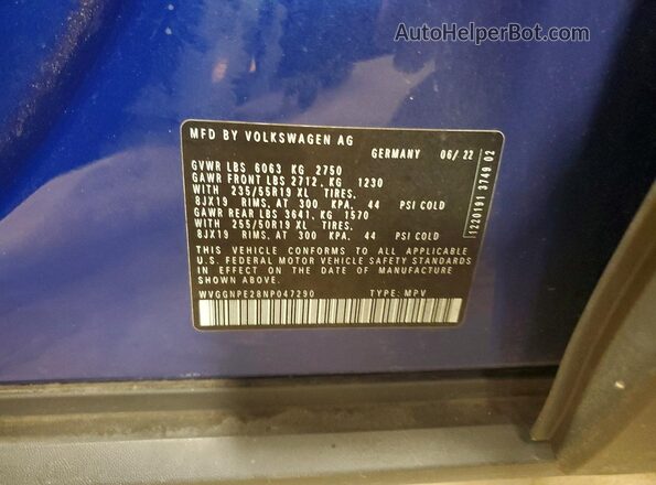 WVGGNPE28NP047290 2022 VOLKSWAGEN ID.4 Blue Вид підкапотного простору