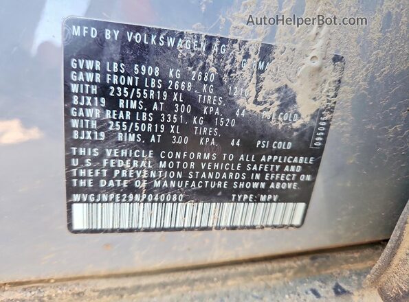 WVGJNPE29NP040080 2022 VOLKSWAGEN ID.4 Gray VIN sticker view