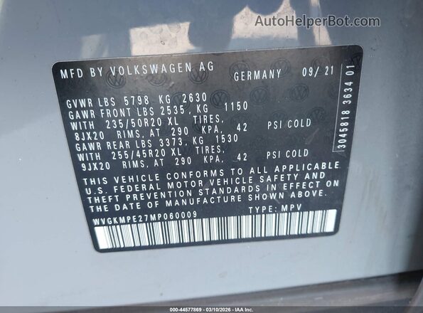 WVGKMPE27MP060009 2021 VOLKSWAGEN ID.4 Gray Շարժիչի բաժամունքի տեսք