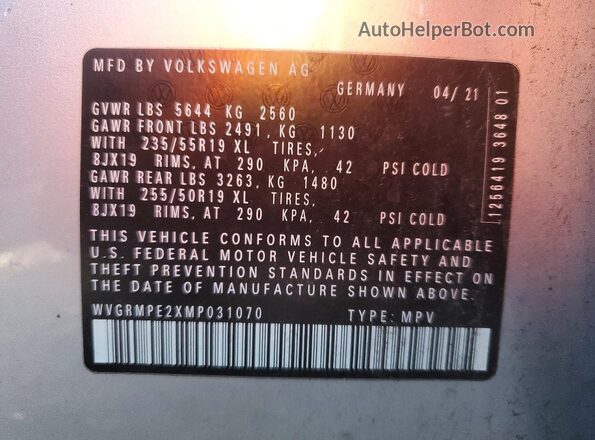WVGRMPE2XMP031070 2021 VOLKSWAGEN ID.4 Silver Вид підкапотного простору