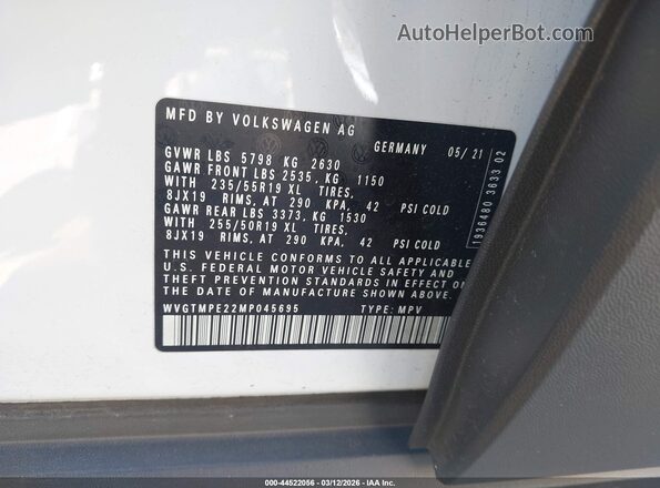 WVGTMPE22MP045695 2021 VOLKSWAGEN ID.4 White Widok komory silnika