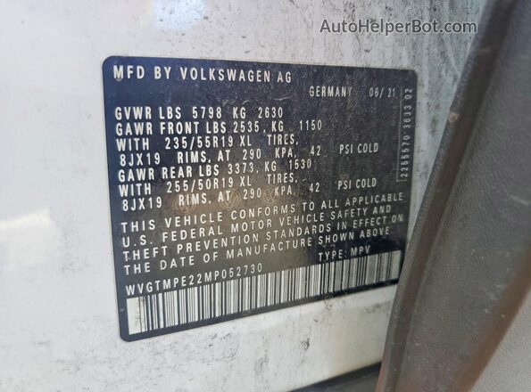 WVGTMPE22MP052730 2021 VOLKSWAGEN ID.4 White სალონის 360-გრადუსიანი ხედი