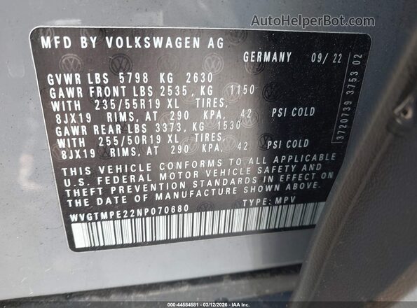 WVGTMPE22NP070680 2022 VOLKSWAGEN ID.4 Gray Widok komory silnika