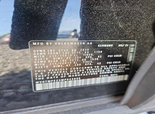 WVGTMPE23MP043695 2021 VOLKSWAGEN ID.4 Black VIN კოდის სტიკერის ხედი