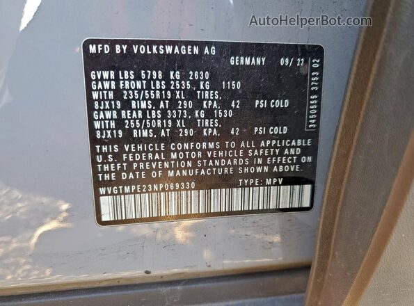 WVGTMPE23NP069330 2022 VOLKSWAGEN ID.4 Charcoal Widok naklejki z numerem VIN