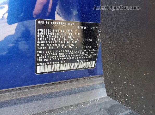 WVGTMPE27MP031632 2021 VOLKSWAGEN ID.4 Blue Widok komory silnika