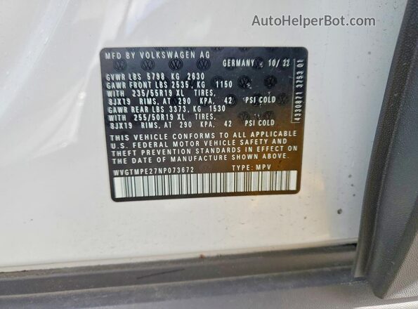 WVGTMPE27NP073672 2022 VOLKSWAGEN ID.4 White Панорамний вид салону 360°